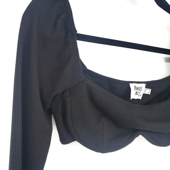Princess Polly Becca Long Sleeve Underwire Crop Top Black Ribbed Size 6 - Picture 3 of 9